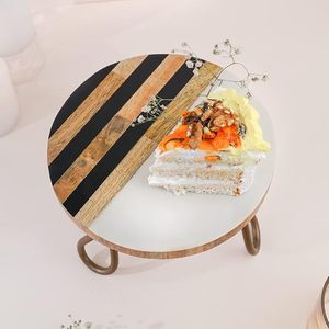 Support à gâteau rond en bois écologique avec pieds en métal pour la présentation de desserts, décoration de table pour mariages, anniversaires et fêtes - Product Image 2
