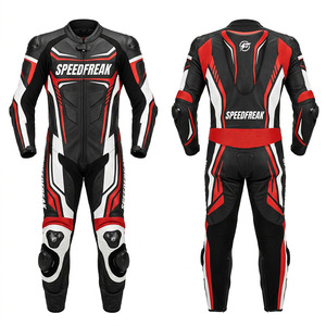 ชุดหนังมอเตอร์ไซค์แบบชิ้นเดียว Speedfreak สำหรับวันแข่งรถ - สีดำ/แดง/ขาว - Product Image 2