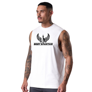 Mens <b>White</b> Sleeveless Athletic <b>Tank</b> <b>Top</b> Gym Workout Shirt Fitness Training Sportswear Apparel - Product Image 1
