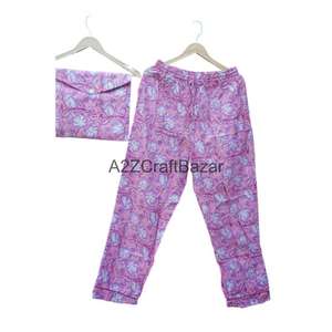 Conjunto de Pijama de Algodón 100% Puro, Cuello Redondo, Estampado a Mano, Transpirable, para Invierno, Ropa de Casa para Mujeres y Niñas, Gran Venta - Product Image 3
