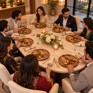 Assiettes de présentation rondes en bois de manguier faites à la main, grain naturel, pour la table |   Assiettes de service rustiques pour la décoration de mariage et d'hôtel - Product Image 3