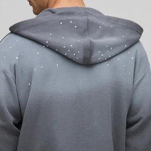 Sweat à capuche zippé surdimensionné en molleton de coton délavé à l'acide, effet soleil, avec strass, personnalisable avec logo, style streetwear, pour hommes, vente en gros - Product Image 4