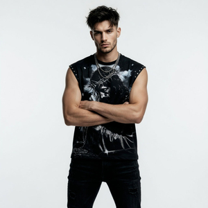 Custom Graphic Heavy 100% Cotton Vintage Effect Fabric Sleeveless Unisex Streetwear Tee Premium 300GSM Global Bulk Manufacturer - Product Image 2