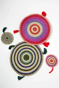 Teal Tassel Seagrass <b>Placemat</b> <b>Round</b> Blue Woven Straw Table Mat Concentric Circle Coaster Decorative Charger Plates Boho Wall Dec - Product Image 2