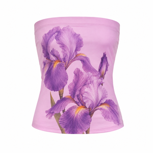 Women's Strapless Floral <b>Tube</b> Top Purple Iris Print Knitted Breathable Bohemian Style Summer Wear - Product Image 2