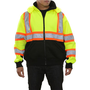 Sweat-shirts à capuche de travail réfléchissants à logo personnalisé, haute visibilité, hiver, manches longues, jaune et noir, avec fermeture éclair - Product Image 1