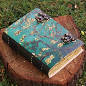 Almond Blossom Handmade Journal with Vintage <b>Lock</b> | Floral Art Notebook Deckle Edge Paper Personalized <b>Diary</b> Gift - Product Image 1