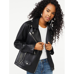 High Quality <b>Women</b> <b>Leather</b> <b>Jacket</b> Modern Casual Fashion Outerwear Stylish Zip Up Biker <b>Jacket</b> Custom Private Label Supplier - Product Image 6