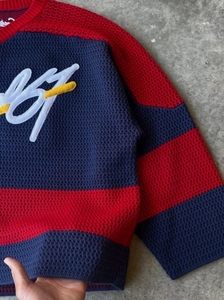 Men's Striped Knitted <b>Pullover</b> Sweater Embroidered Logo Front Winter Wear Regular Sleeve 100% Acrylic - Product Image 6