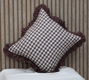 Brown 100% Pure Linen Gingham Cushion <b>Cover</b> Square <b>Throw</b> Pillow <b>Cover</b> with Ruffle Edge Decorative <b>Sofa</b> Cushion <b>Cover</b> Wholesale - Product Image 6