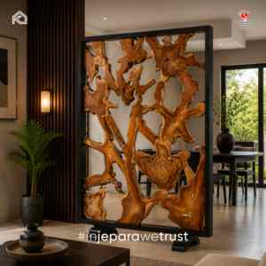 Paravent de luxe en bois de teck massif, artisanal et artistique, pour l'intimité, idéal pour les villas et hôtels en Indonésie - Product Image 1