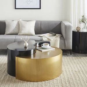 Set di 2 tavolini da caffè Ying Yang in stile moderno e contemporaneo con struttura in lamiera di ferro in nero e oro - Product Image 1