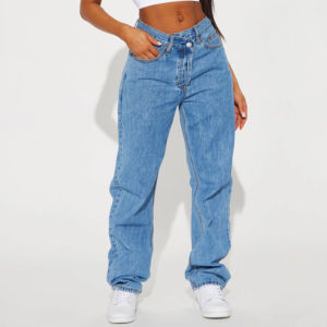 Jeans Rectos Transpirables para Mujer, Edición Limitada, Diseño Personalizado, Color Sólido, Estilo Casual, Cintura Alta, Tipo Cargo - Product Image 5