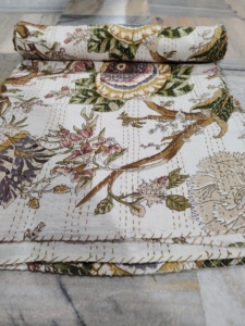 Floral Pattern Cotton Blanket Reversible Kantha Quilt white fabric print color and Multi Color <b>Bedspread</b> Home Decor Gift - Product Image 2