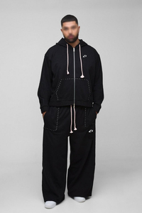 Survêtement Homme Personnalisé avec Clous Métalliques, Zippé Intégral, Deux Pièces : Sweat à Capuche et Joggers à Jambes Larges, Style Streetwear Décontracté, 100% Coton Molleton Épais - Product Image 2