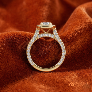 Gold Plated Emerald Cut Halo Engagement <b>Ring</b> Women <b>Split</b> Shank Pave Band Diamond Style Wedding <b>Ring</b> Jewelry - Product Image 3