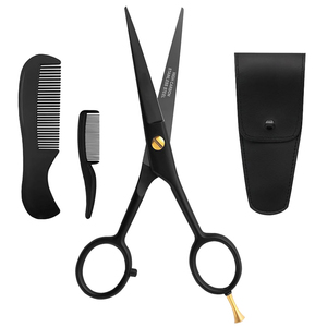 Ciseaux à barbe et moustache de 5 pouces, ensemble de peignes de toilettage pour hommes, logo personnalisé, acier inoxydable, coupe précise, kit de coiffage pour barbe avec étui - Product Image 1