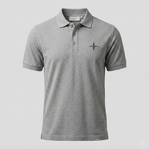 Camiseta de Hombre de Punto Grueso de Alta Calidad Personalizada, Color Gris Jaspeado, Logotipo Bordado Minimalista, Antiarrugas, Manga Corta - Product Image 1