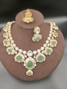 Ensemble collier et boucles d'oreilles Amaira Jewels SM-921, pendentif classique de haute qualité, pierre Polki, argent 925 plaqué or, bijoux de mariage pour femmes - Product Image 1