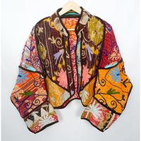 Chaqueta Reversible Kantha 100% Algodón, Chaqueta Abierta con Estampado Floral Hecha a Mano, Detalle Acolchado a Mano, Proceso de Tejido No Tejido