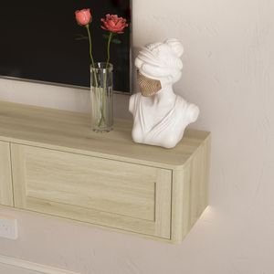 High Gloss Wall Mounted TV Stand <b>Floating</b> Wood Cabinet with LED Lights and Power Outlet for Living Room - Product Image 6