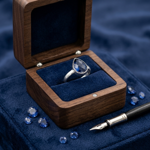 Anillo Boho con Topacio Azul de Londres Creado en Laboratorio, Forma de Pera de 10x14mm, Plateado en Plata Natural con Acabado Mate - Product Image 1