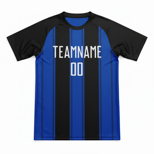 เสื้อฟุตบอลลายทางสีน้ำเงินดำ ระบายอากาศได้ดี ซับเหงื่อ เหมาะสำหรับการฝึกซ้อมกีฬา เสื้อทีมชายหญิง - Product Image 1