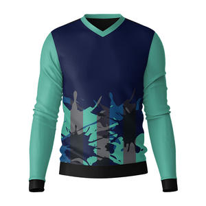 T-shirt promotionnel personnalisé pour hommes, col en V, manches longues, logo OEM, uni, de haute qualité, vente en gros, pas cher - Product Image 3