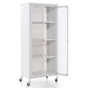 Armoire de rangement à portes vitrées et étagères réglables avec roulettes - Catégorie de produits : Armoires à dossiers - Product Image 1