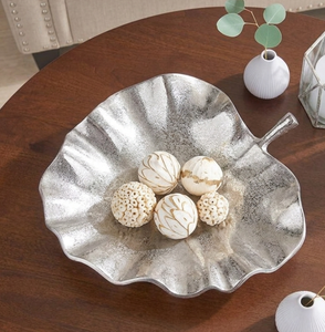 Round Leaf Shaped Metal Serving Bowl for Home Decor - Aluminum Decorative Bowl for <b>Coffee</b> <b>Table</b>, Party, Wedding, Kitchen Count - Product Image 3