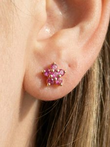 Boucles d'oreilles clous fleur saphir rose en argent sterling 925 plaqué or 14 carats, cadeau pierre de naissance de septembre pour femme - Product Image 6