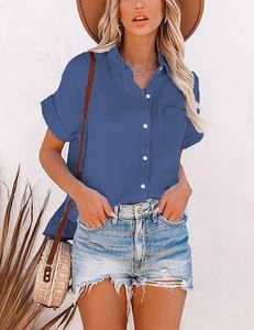 Camisa de Lino Francés 100% para Mujer, Hecha a Medida, con Botones, Manga Corta, Verano 2026, Blusas de Lino con Bolsillo, Venta al Por Mayor OEM - Product Image 5