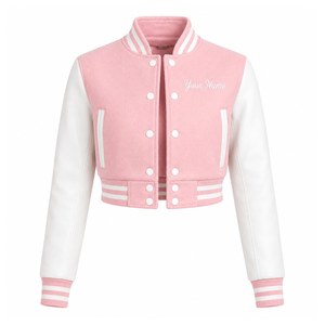 Veste Letterman rose pour femme, mélange de laine, veste universitaire, broderie personnalisée du nom, vêtement d'extérieur à manches courtes - Product Image 1