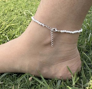 Tobillera de Howlite Blanca de Alta Calidad, Plata de Ley 925, Ajustable, con Piedras Facetadas, para DIY - Product Image 2