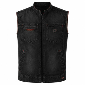 Gilet en jean sans manches à fermeture éclair, logo personnalisé, noir délavé, pour homme – Vêtement streetwear et workwear premium - Product Image 2