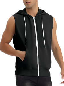 Sudadera con capucha sin mangas para hombre, versátil, para exteriores, con cremallera, capucha acogedora, cierre frontal funcional y acabado impecable, ligera. - Product Image 3