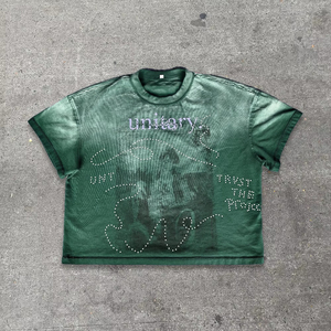 T-shirt streetwear surdimensionné et court pour homme, personnalisé OEM, en coton, imprimé graphique, style hip-hop, grammage lourd - Product Image 5