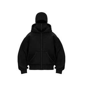 เสื้อฮู้ดบัลลาคลาวาขนเชอร์ปาสำหรับผู้ชาย เนื้อผ้านุ่มพิเศษ อุ่นสบายสำหรับฤดูหนาว ซิปครึ่งตัว ผ้าฝ้าย 100% ทรงโอเวอร์ไซส์  ทันสมัย ปักลายตามสั่ง สีดำ - Product Image 2