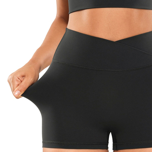 High Waist <b>Black</b> Yoga <b>Shorts</b> <b>Women</b> Sporty Breathable Knitted Spandex Polyester Workout <b>Shorts</b> Solid Color Elastic Waist - Product Image 5