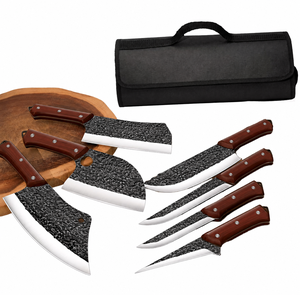 Ensemble de 7 couteaux de cuisine en acier inoxydable avec étui de transport en cuir, conception ambidextre, construction durable, incluant un couteau à désosser - Product Image 1