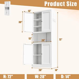 Armadio Dispensa da Cucina in Acciaio Bianco da 72 Pollici con Ripiani Regolabili e Ganci, Stile Moderno e Robusto - Product Image 2