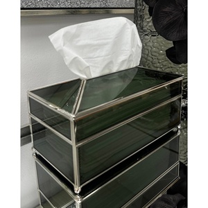 Luxury Home Decor Silver Metal Framed Black Glass Tissue <b>Box</b> with Elegant Feet and Clasp Rectangle Tissue Holder <b>Box</b> - Product Image 1