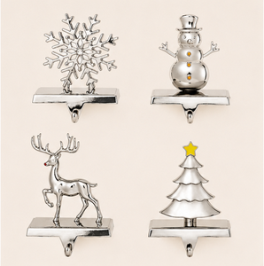 Set Of 4 Silver Christmas <b>Stocking</b> <b>Holders</b> For Mantel Heavy Duty Weighted Metal <b>Stocking</b> Hangers With Non-Slip Base Snowflake - Product Image 3