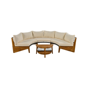 Ensemble de canapés d'extérieur modernes en teck courbé, mobilier de salon de jardin en corde tressée, canapé sectionnel pour villa de villégiature et bord de piscine - Product Image 2