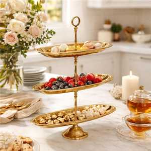 Three Tier Silver <b>Cake</b> <b>Stand</b> Handmade Multi Layer Dessert Display Rack for Tea Party Snack Serving - Product Image 6