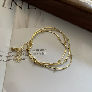 S925 Sterling Silver Gold Two-Color Three-Layer Snake Bone <b>Bead</b> Unisex Korean Basic Hand Jewelry Gift Wholesale - Product Image 3