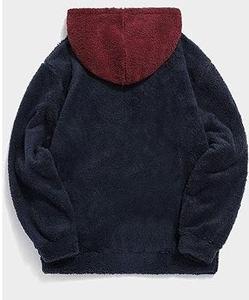 Sweat-shirt à capuche en polaire surdimensionné pour homme, couleur unie, pull décontracté d'hiver avec poche et doublure rouge - Product Image 5