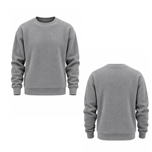 <b>Men</b> Waffle Knit Sweatshirt Casual Crew Neck Long Sleeve Textured Pullover <b>Thermal</b> <b>Top</b> Custom OEM Sportswear Manufacturer Factory - Product Image 4