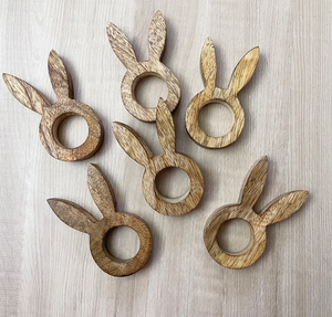 High Quality 6-Pcs Set Easter Wood Napkin <b>Rings</b> Mango Wooden Burned Effect Handcraft Napkin Holder for Wedding Halloween Party - Product Image 1