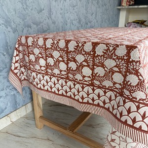 Handblock Printed <b>Tablecloth</b> Brown and White Vintage <b>Tablecloth</b> Farmhouse Decor Wedding <b>Tablecloth</b> Custom Size Cotton Tablecover - Product Image 4